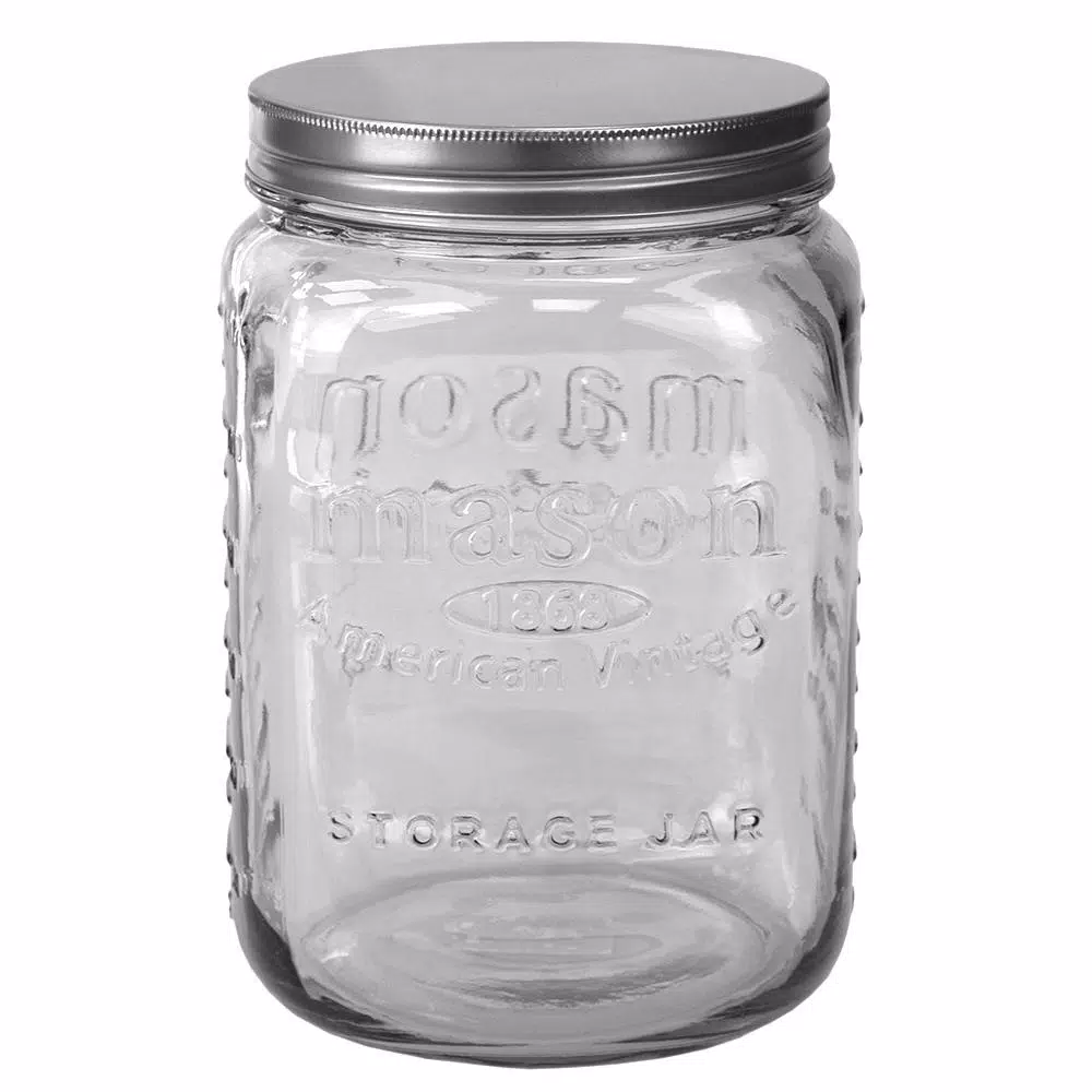 Unbranded 122 oz. Large Clear Glass Mason Canister Jar with Brushed Stainless Steel Lid