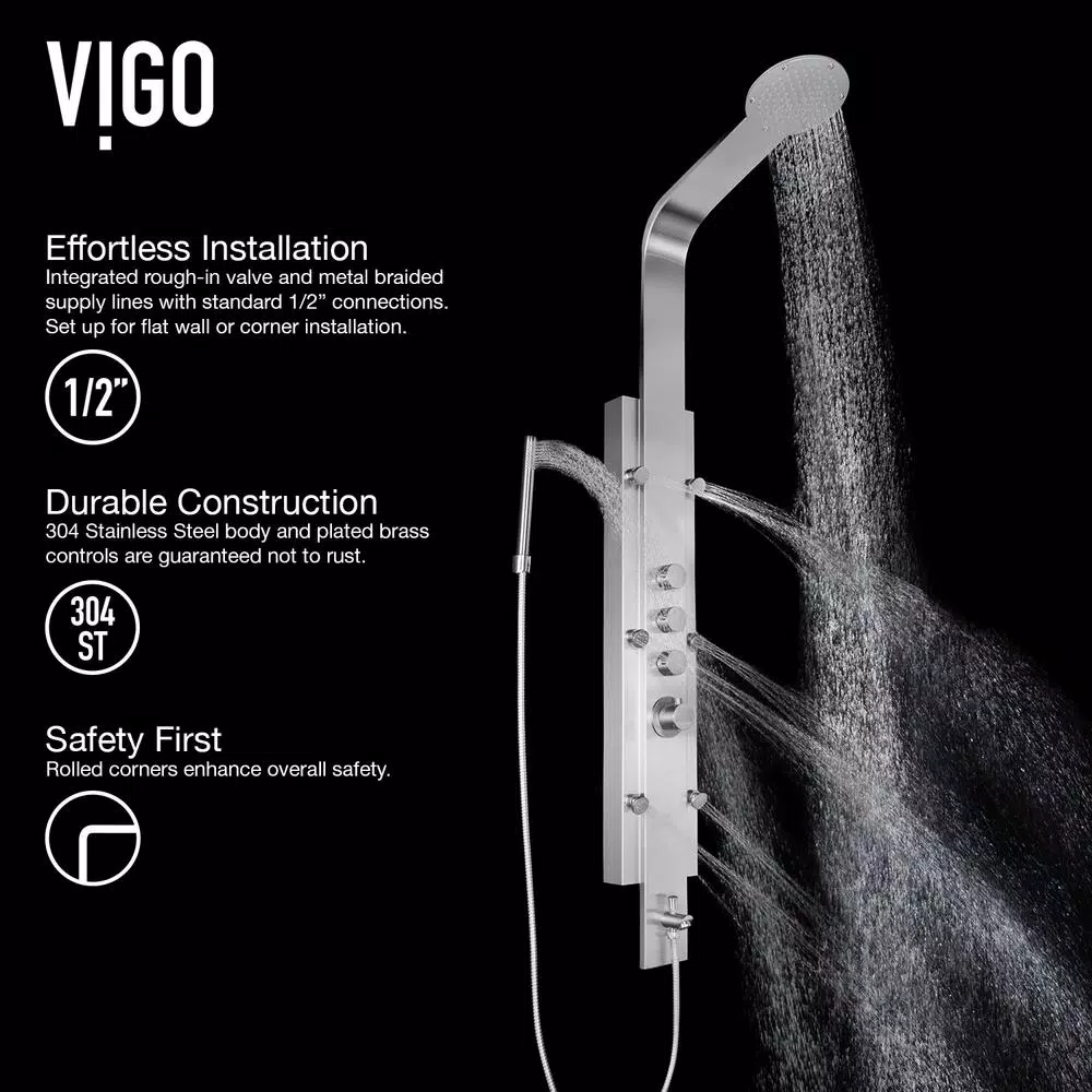 VIGO Mateo 59.5 in. Stainless Steel 6-Jet High Pressure Shower Panel System