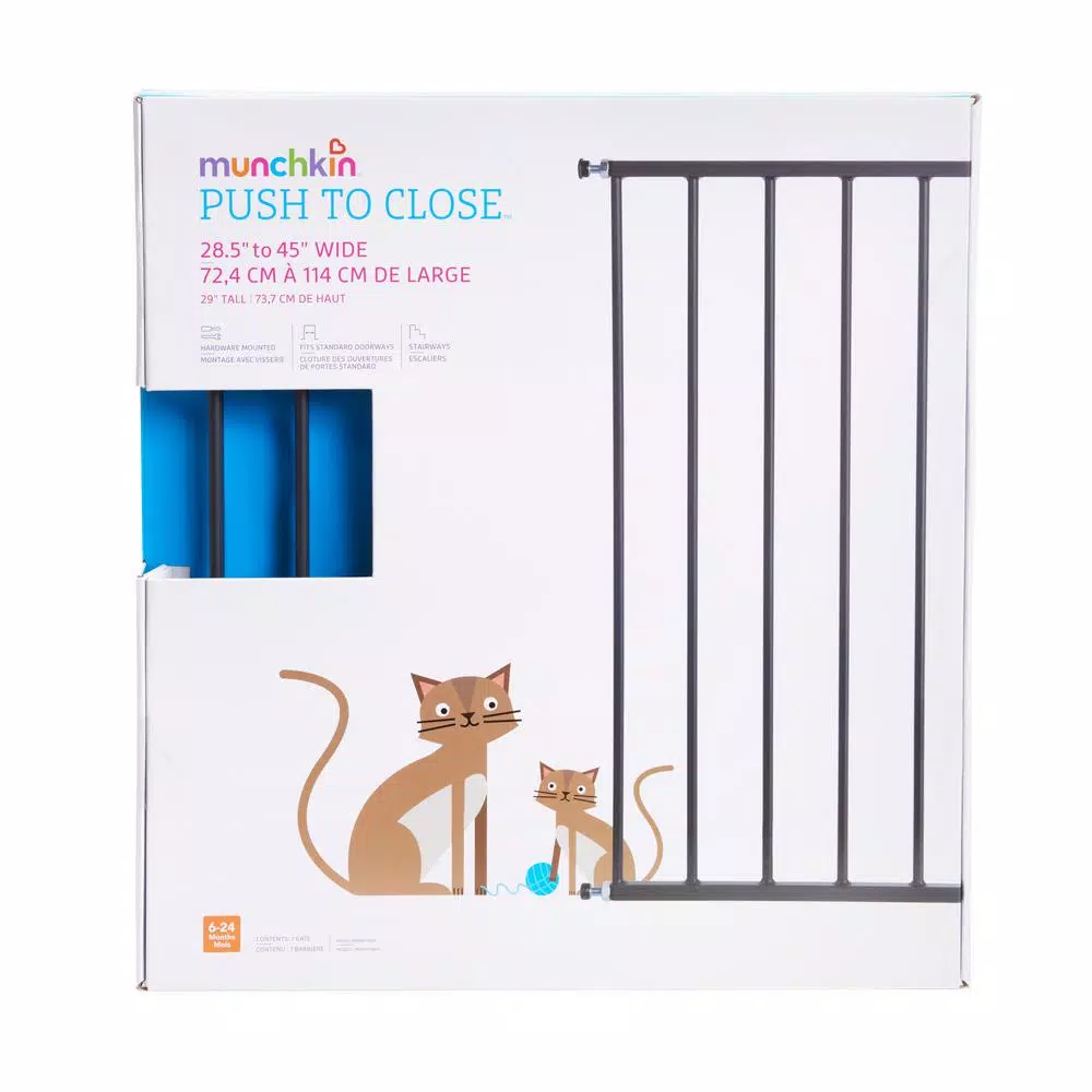 Munchkin Push to Close Safety Gate, Hardware Mounted, 29 in. Tall, Dark Grey