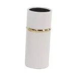 LITTON LANE White Ceramic Decorative Vase Set of 3 with Gold Lining Detail, Modern Cylinder Design thumbnail 6
