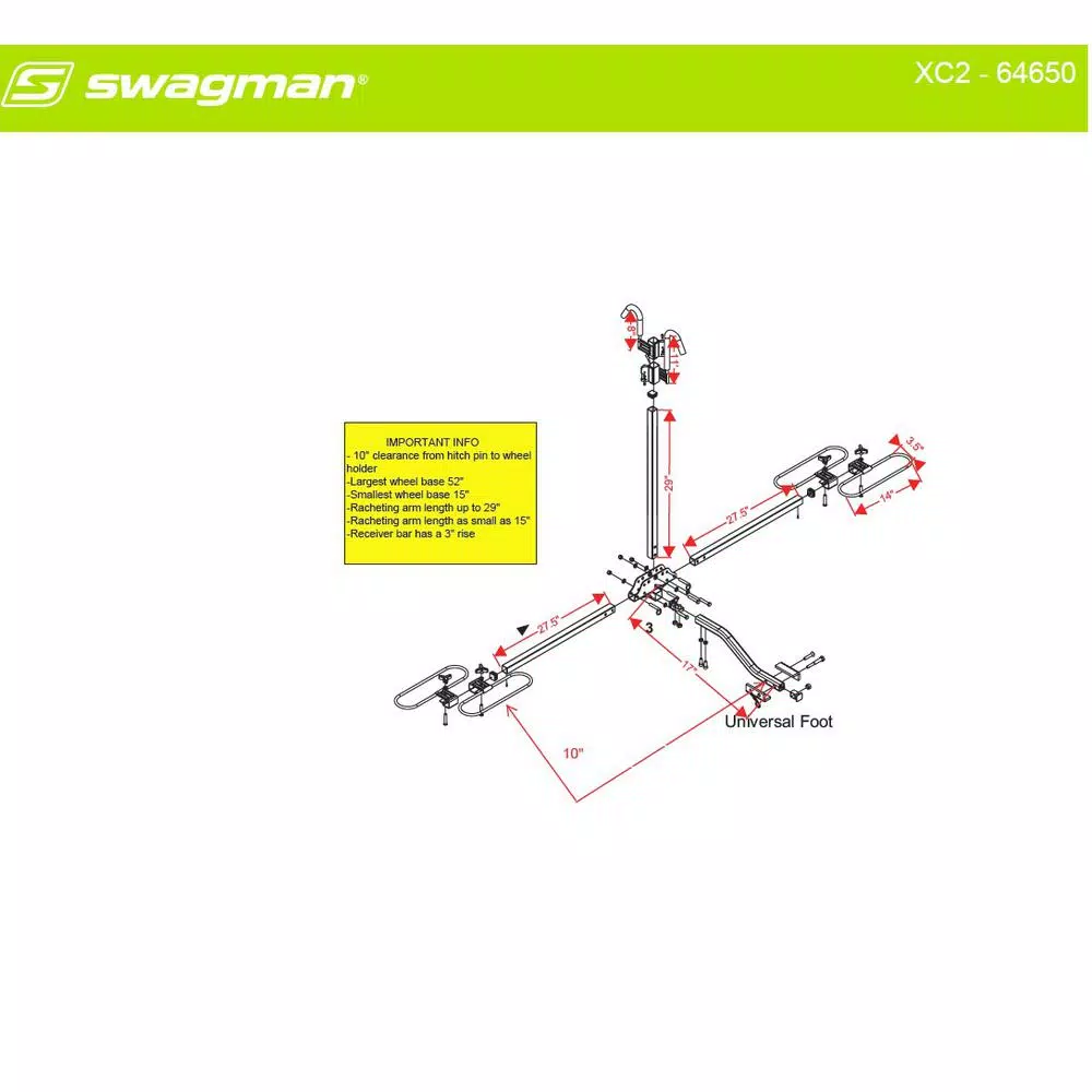 Swagman XC2 Platform Hitch Bike Rack - Carries 2 Bikes, 20-29 inch Wheels, 1-1/4 in. & 2 in. Hitch Receivers