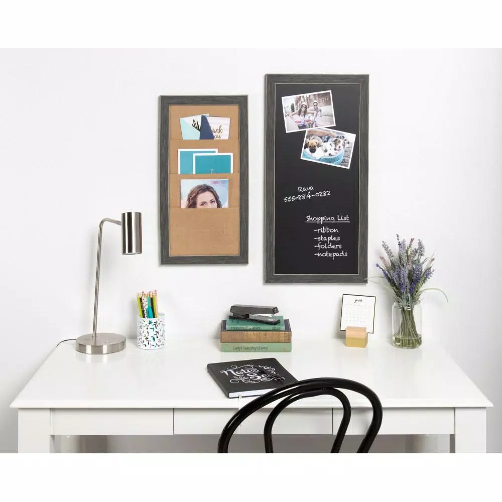 DesignOvation Wyeth Framed Magnetic Chalkboard Memo Board, 13 x 26 inch