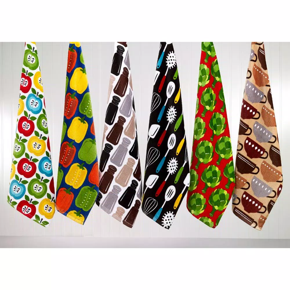 RITZ T-fal Coffee Print and Solid Cotton Kitchen Dish Towel Set, 4-Pack