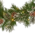 Noble House 9 ft. Cashmere Pine Pre-Lit LED Artificial Christmas Garland with Snowy Branches and Pinecones thumbnail 2