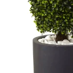 Nearly Natural 50 in. Artificial Boxwood Cone Topiary with Gray Cylindrical Planter, UV Resistant Indoor/Outdoor thumbnail 2
