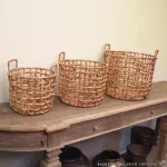 Zentique Handmade Round Water Hyacinth Wicker Basket with Handles - Medium thumbnail 2