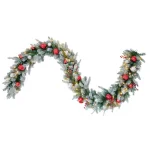 Haute Decor 9 ft. Pre-Lit LED Artificial Frosted Christmas Garland with Red & Silver Ornaments thumbnail 3