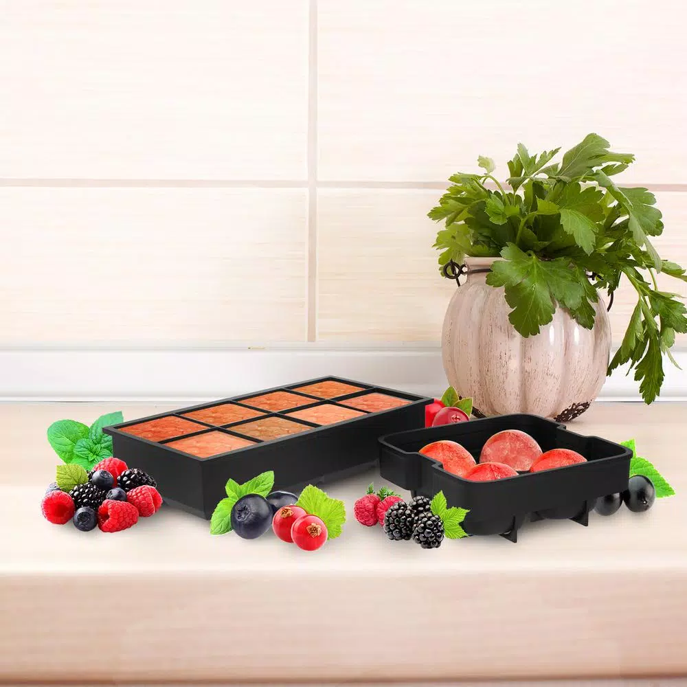Chef Buddy Silicone Slow Melting Ice Cube Tray 2-Pack - Square and Round Ice Ball Molds