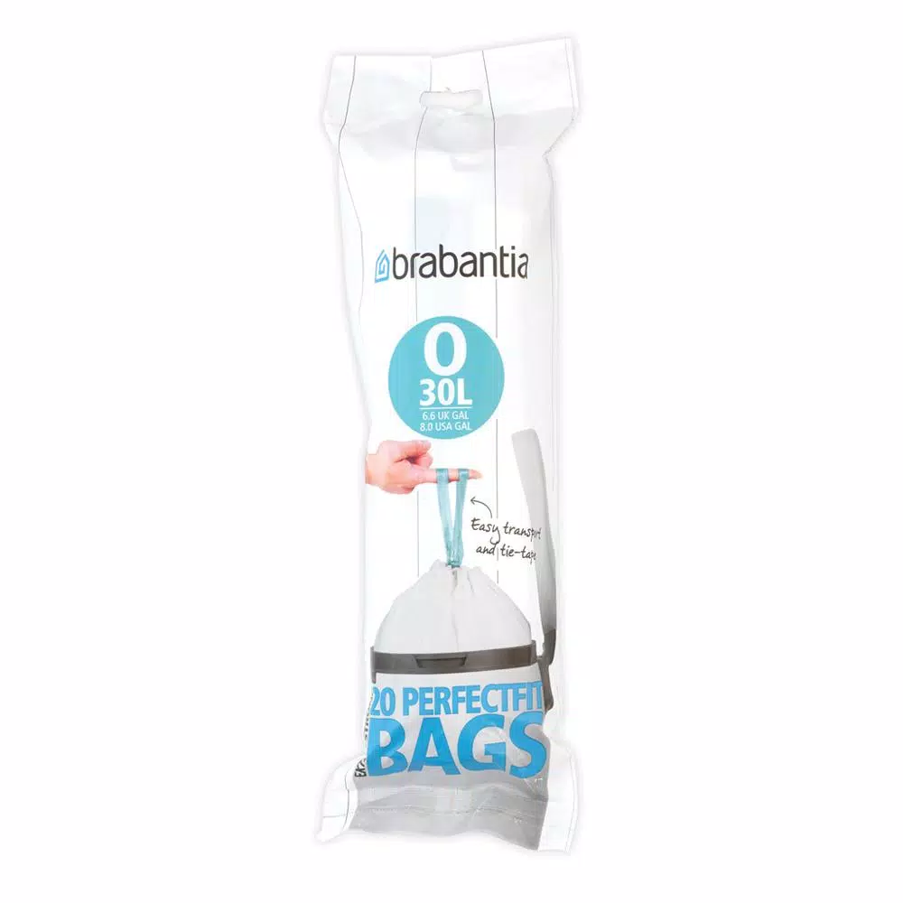 Brabantia PerfectFit Trash Can Liners Code O, 8 Gal (30 L), 240 Count (12 Packs of 20)