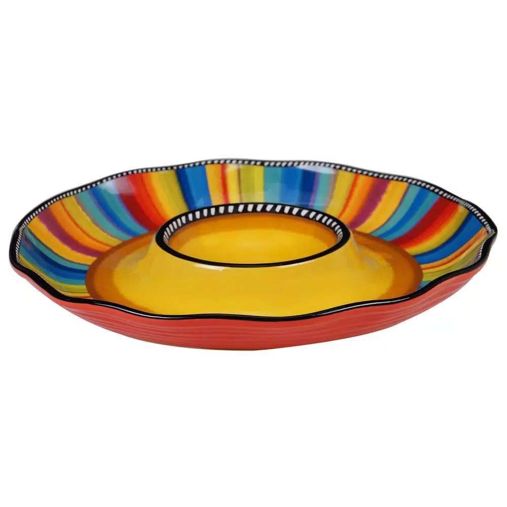 Certified International Sierra 13.5 in. Multicolored Earthenware Chip and Dip Server