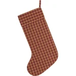 VHC Brands 20 in. Burgundy and Tan Check Cotton Christmas Stocking - Primitive Holiday Decor thumbnail 2