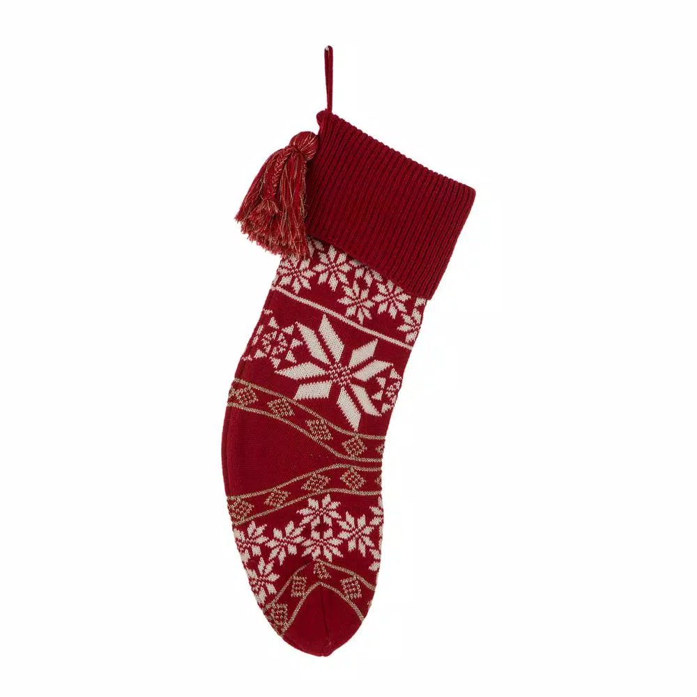 Glitzhome 24 in. Red Knitted Acrylic Snowflake Christmas Stocking (2-Pack)
