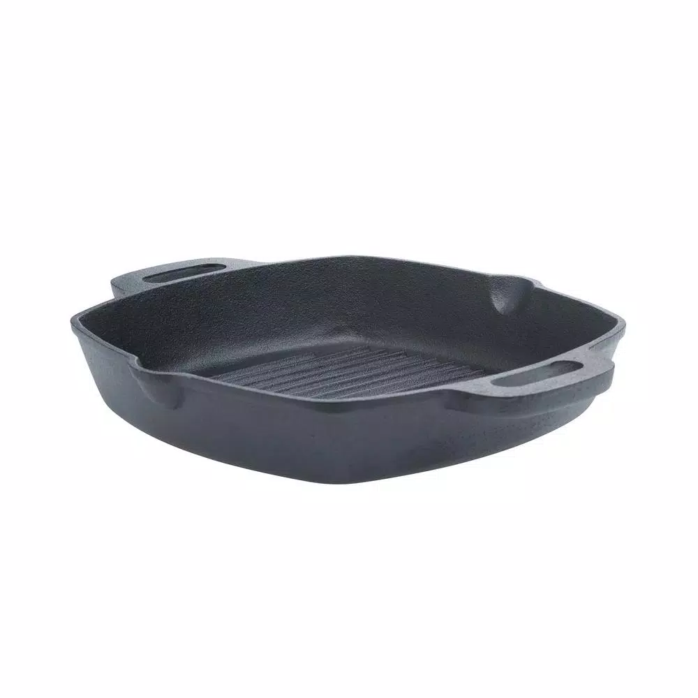 Basic Essentials 10 in. Square Cast Iron Nonstick Grill Pan, Black