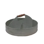 Benzara Round Galvanized Steel Divided Serving Tray with Wood Handles, Gray thumbnail 1