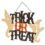 National Tree Company 14 in. Halloween Trick or Treat Door Sign - Black and Orange Sparkled Fiberboard Decoration thumbnail 1