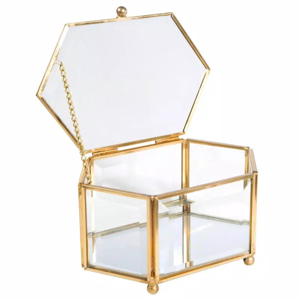 Home Details Vintage Gold Mirrored Diamond Glass Keepsake Box