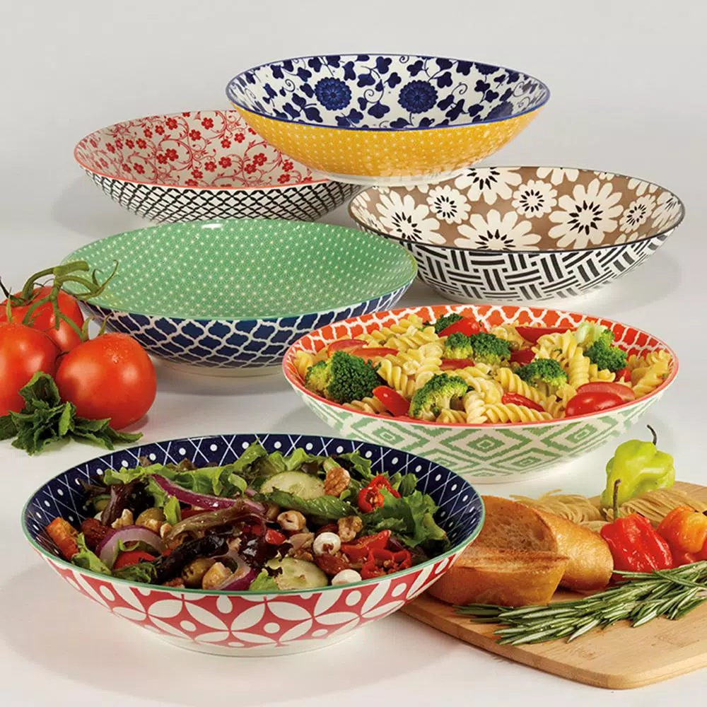Certified International Soho Multicolored Porcelain 9 in. 32 oz. Dinner Bowls, Set of 6