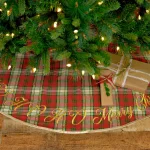 VHC Brands 48 in. Holiday Cherry Red Plaid Cotton Christmas Tree Skirt with Gold Embroidery thumbnail 3