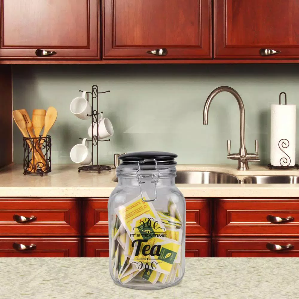 Home Basics Glass Tea Canister with Airtight Ceramic Lid and Metal Clamp - 67.6 oz