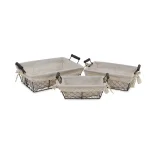 Cheungs Beige Metal Wire Decorative Tray Set of 3 with Fabric Liners - Farmhouse Style thumbnail 2