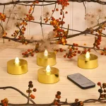 LUMABASE Gold Extra Large LED Tea Light Candles with Remote Control and Dual Timers, 4-Count thumbnail 2