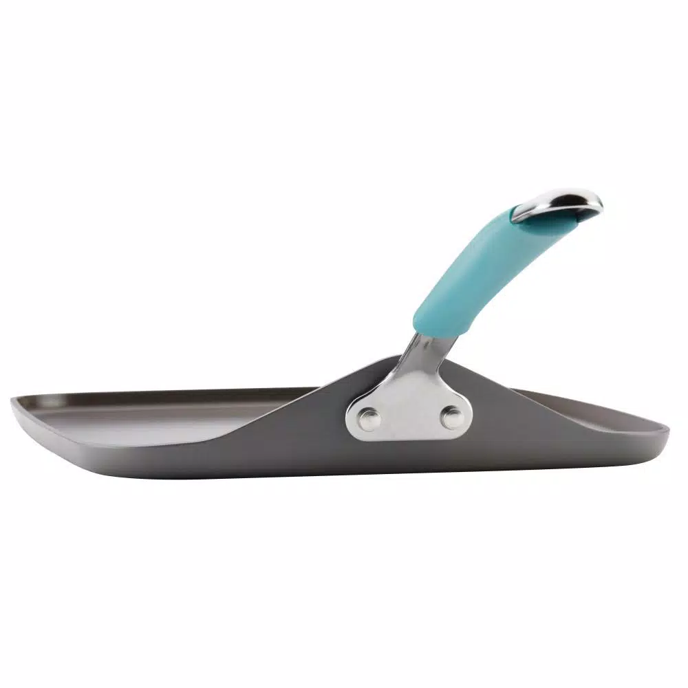Rachael Ray Cucina 11 in. Hard-Anodized Aluminum Nonstick Square Grill Pan, Agave Blue and Gray