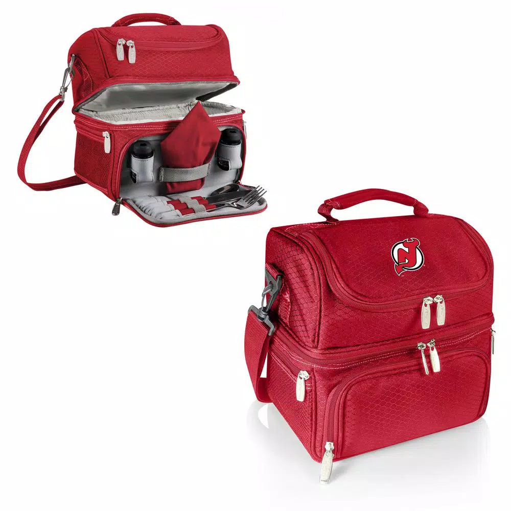 Picnic Time Pranzo New Jersey Devils Red Insulated Lunch Bag and Picnic Tote with Flatware Set