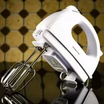 Ovente HM161 5-Speed 150W Electric Hand Mixer with Chrome Beaters and Snap-On Storage Case, White thumbnail 6