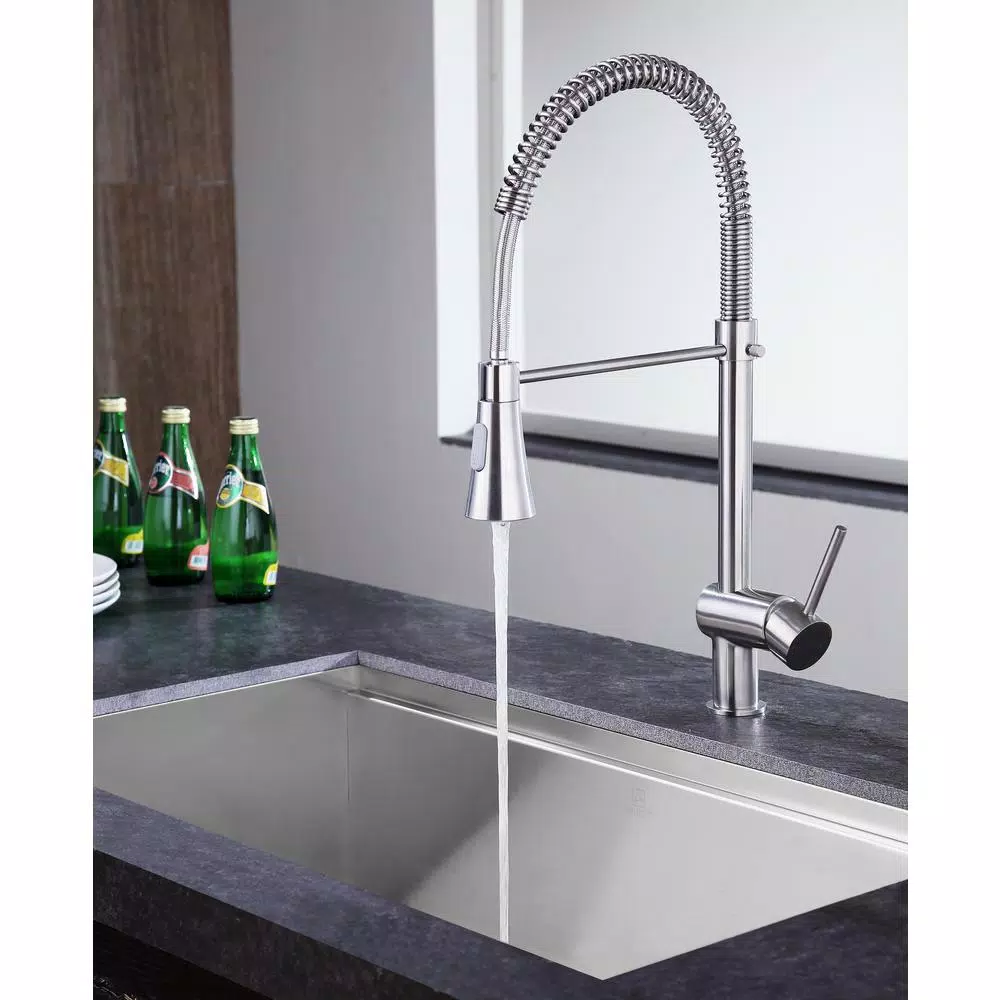 ANZZI Carriage Single Handle Kitchen Faucet, Brushed Nickel, Modern Deck Mount