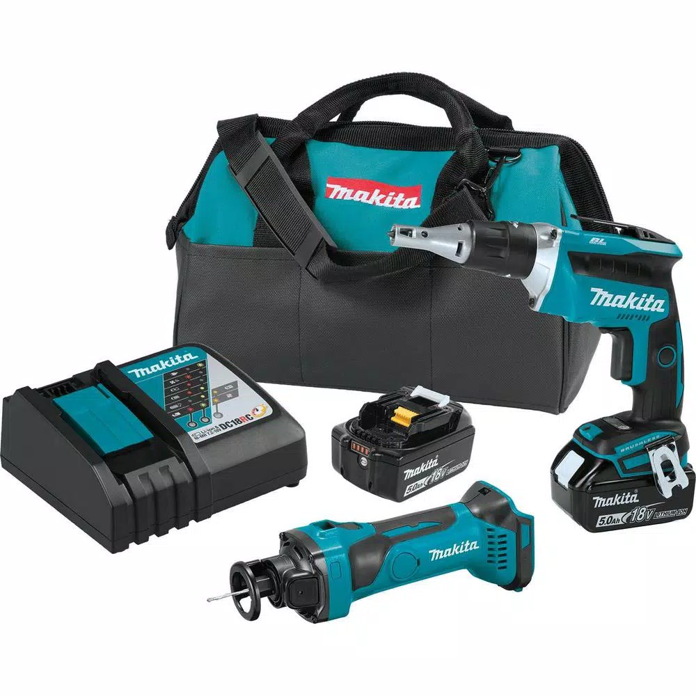 Makita 18V LXT Brushless Drywall Screwdriver & Cut-Out Tool 2-Piece Combo Kit with 5.0Ah Batteries