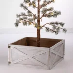 Glitzhome 22.09 in. Washed White Wooden Tree Collar - Rustic Farmhouse Christmas Tree Box thumbnail 7