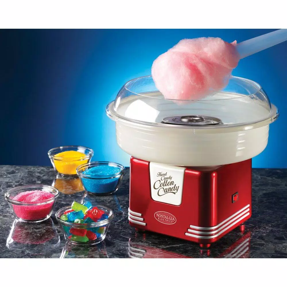 Nostalgia Retro Red Cotton Candy Maker Machine with Cones - Works with Hard Candy & Sugar-Free Candy