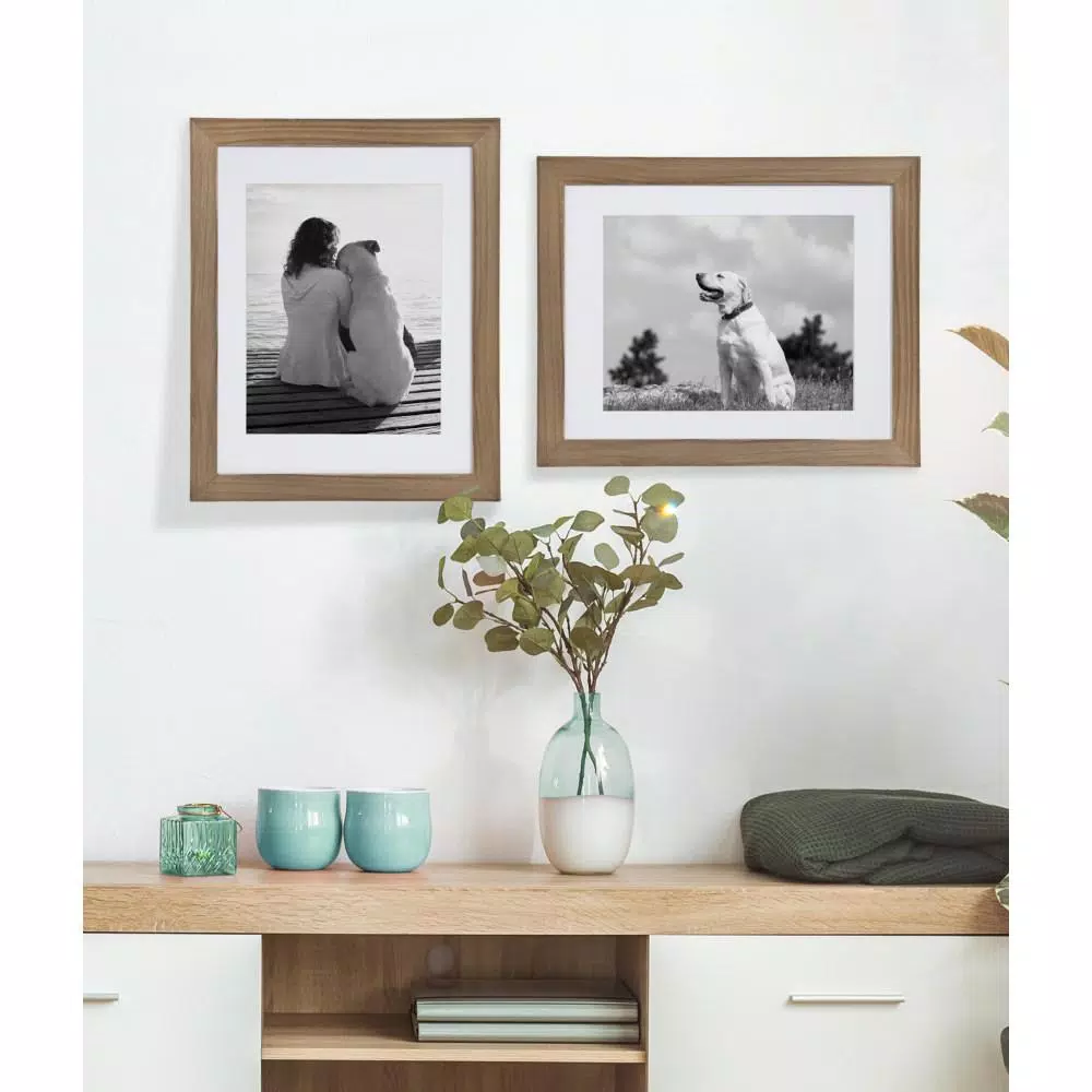 DesignOvation Museum Rustic Brown Wood Picture Frame Set, 14 x 18 in. Matted to 11 x 14 in. (Set of 2)