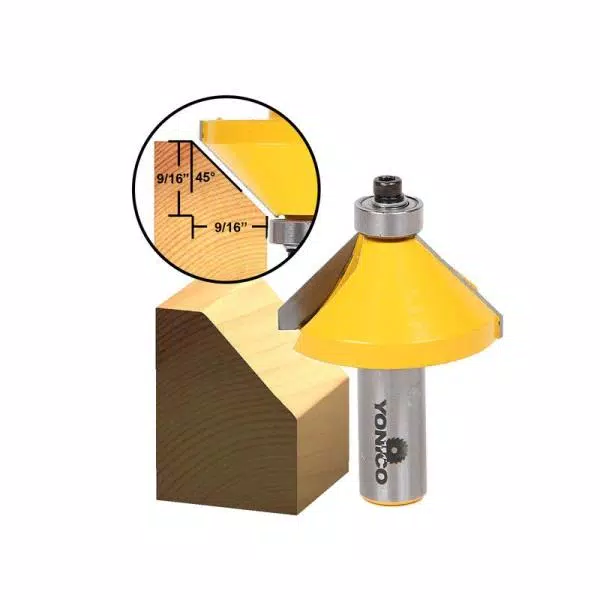 Yonico 13107 45° Chamfer Edge Forming Router Bit, 1/2 in. Shank, Carbide Tipped