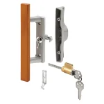 Prime-Line Gray Diecast Patio Door Handle with Wood Grip, Tee Lock with Key, 3-15/16 in. Mounting thumbnail 1