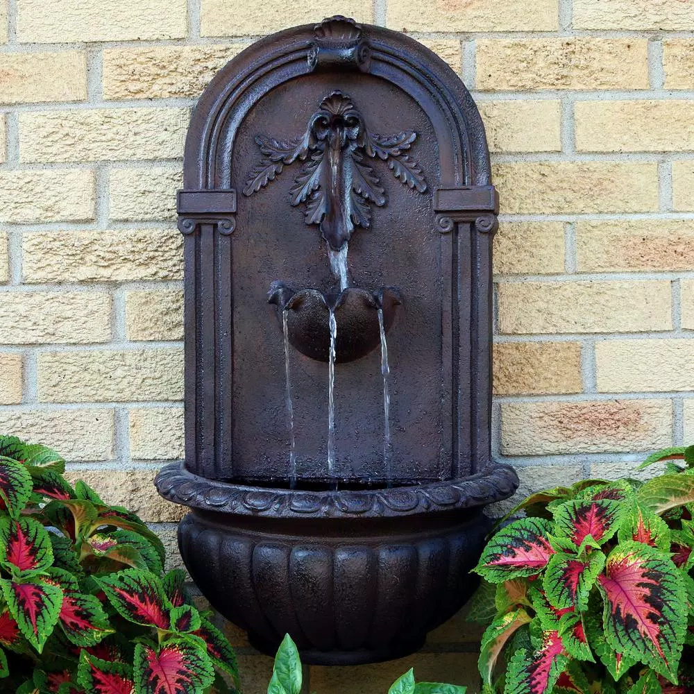 Sunnydaze Decor Florence Resin Iron Solar Outdoor Wall Fountain with Rechargeable Battery