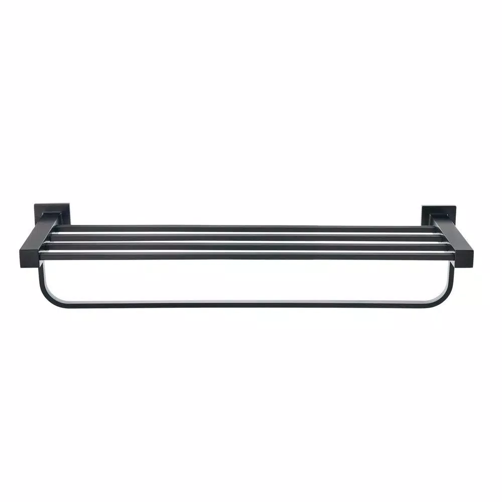 Glacier Bay Farrington 21 in. Wall Mount Towel Rack with Shelf and Bar, Matte Black