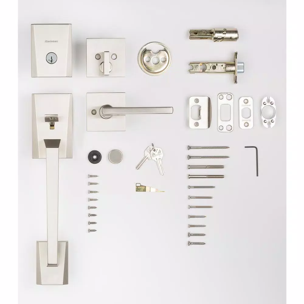 Kwikset Camino Low Profile Satin Nickel Single Cylinder Entry Handleset with Halifax Lever