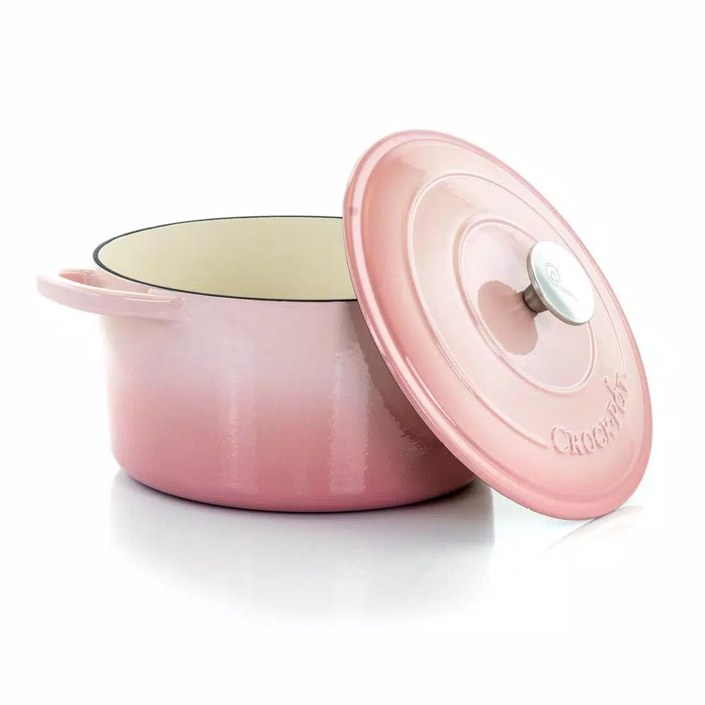 Crock-Pot Artisan 5 Qt. Enameled Cast Iron Round Dutch Oven with Lid, Blush Pink