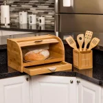 Honey-Can-Do Bamboo Bread Box with Roll-Top Door, Pull-Out Drawer, and Integrated Cutting Board thumbnail 1