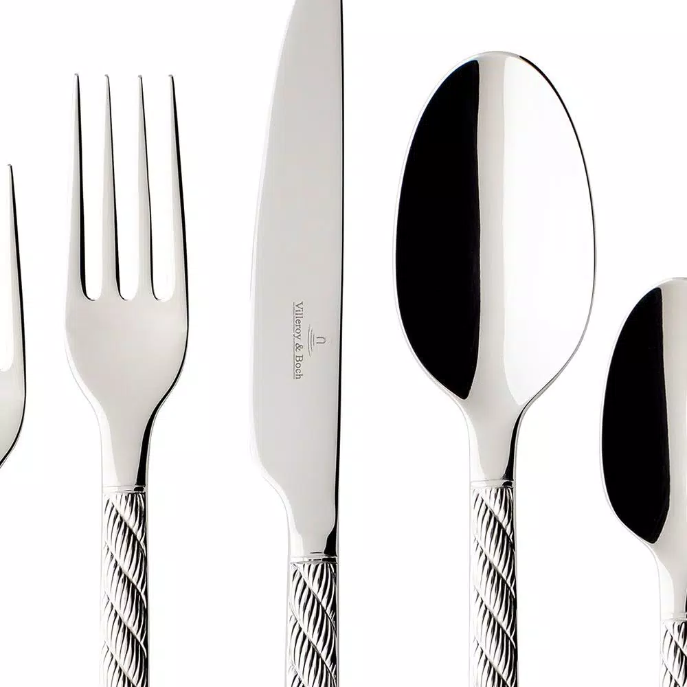 Villeroy & Boch Montauk 5-Piece 18/10 Stainless Steel Flatware Set, Coastal Rope Twist Design, Service for 1