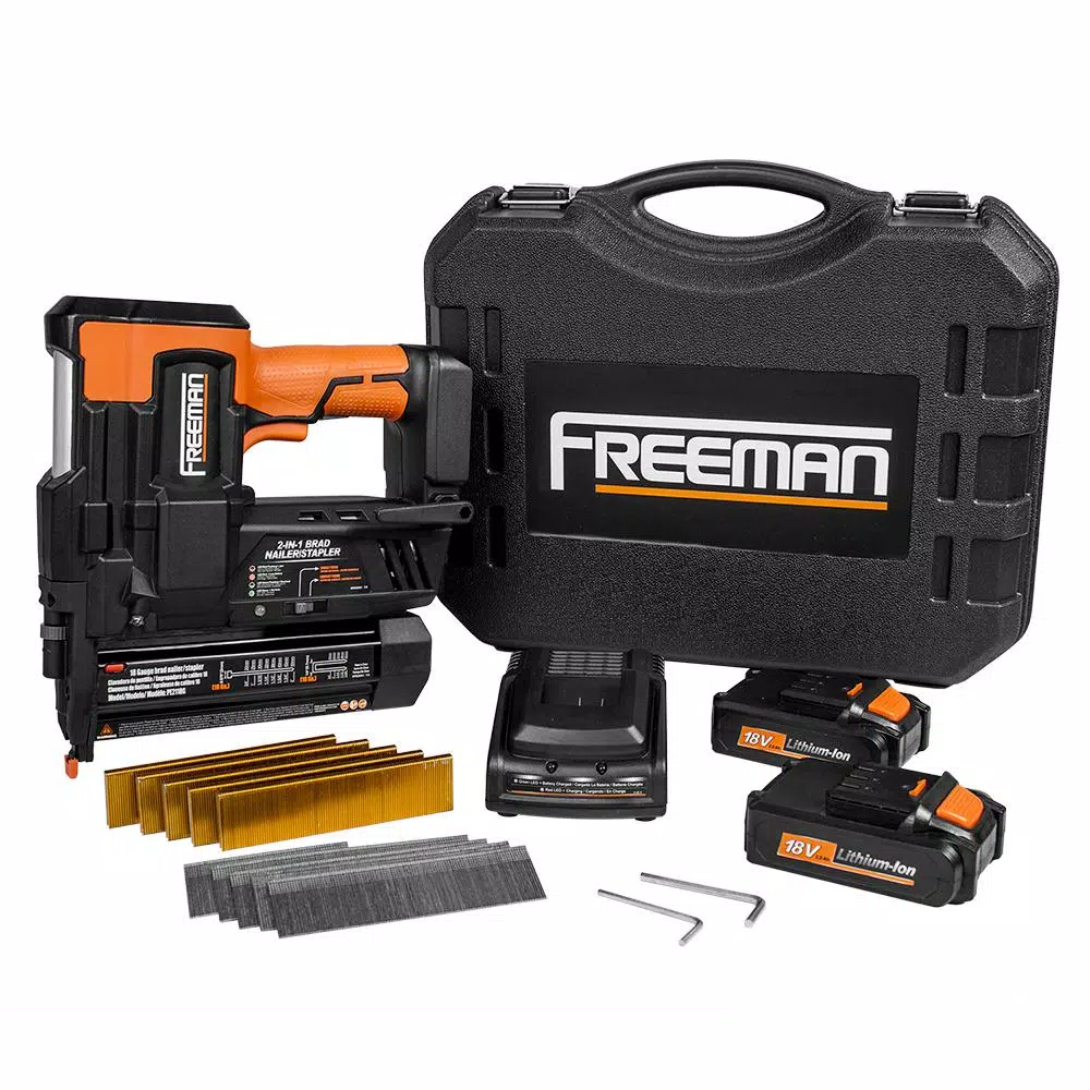 Freeman PE2118G 18V Cordless 2-in-1 18-Gauge Brad Nailer and Stapler Kit