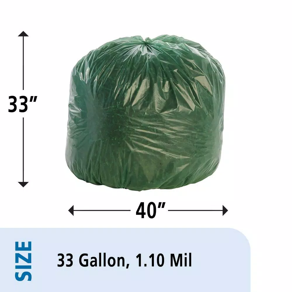 Stout 33 Gallon Totally Degradable Trash Bags, 40 Count Box, Green