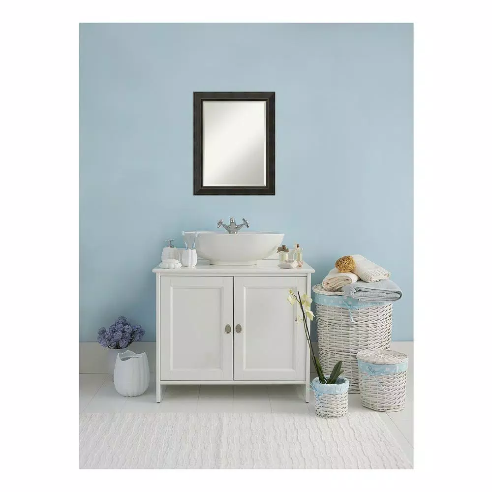 Amanti Art Signore 22.5 in. W x 28.5 in. H Rectangular Beveled Edge Bronze Wood Framed Bathroom Vanity Mirror