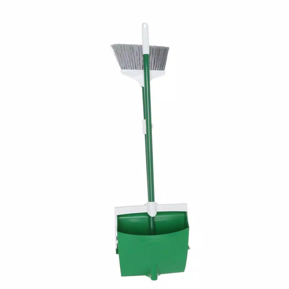 Libman Lobby Broom and Dustpan Set with Upright Handle, Green