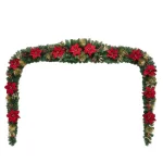 Home Accents Holiday Home Holiday Accents 17 ft. Burgundy Poinsettia Mixed Pine Garland with Berries and Gold Glitter Cedar thumbnail 3