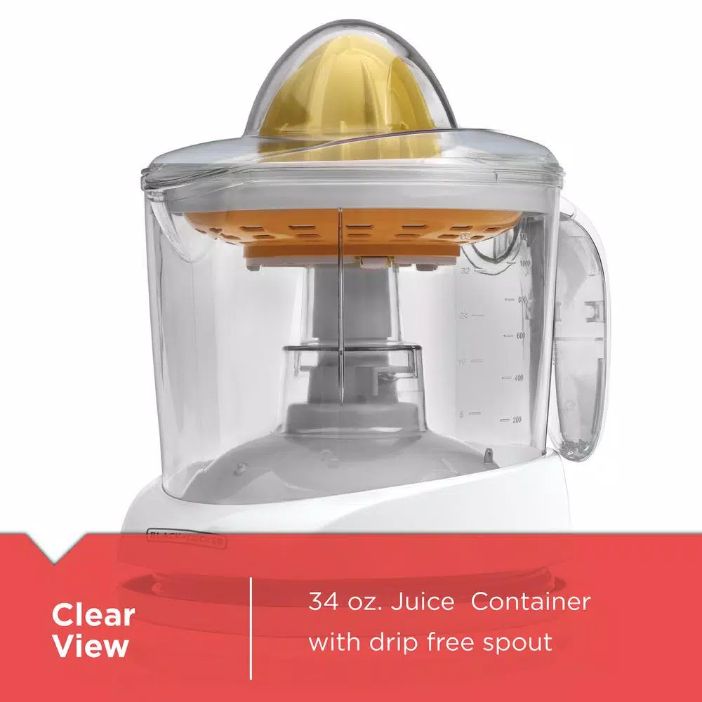 BLACK+DECKER Citrus Juicer, 34 fl. oz. Two-Cone Electric Juicer with Adjustable Pulp Control, White