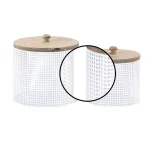 LITTON LANE White Iron Mesh Round Canisters with Wooden Lids, Set of 2 thumbnail 3