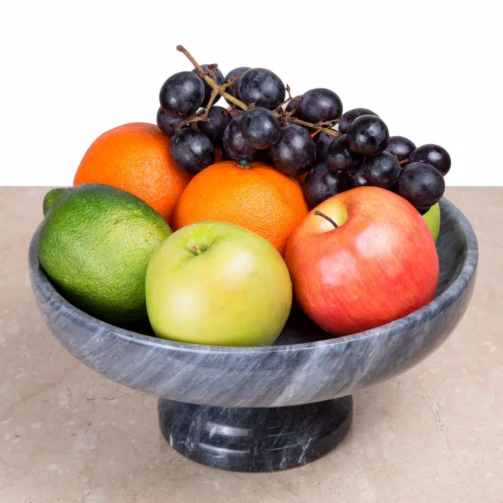 Creative Home Natural Black Marble Fruit Bowl on Pedestal, 10-inch Round Footed Centerpiece