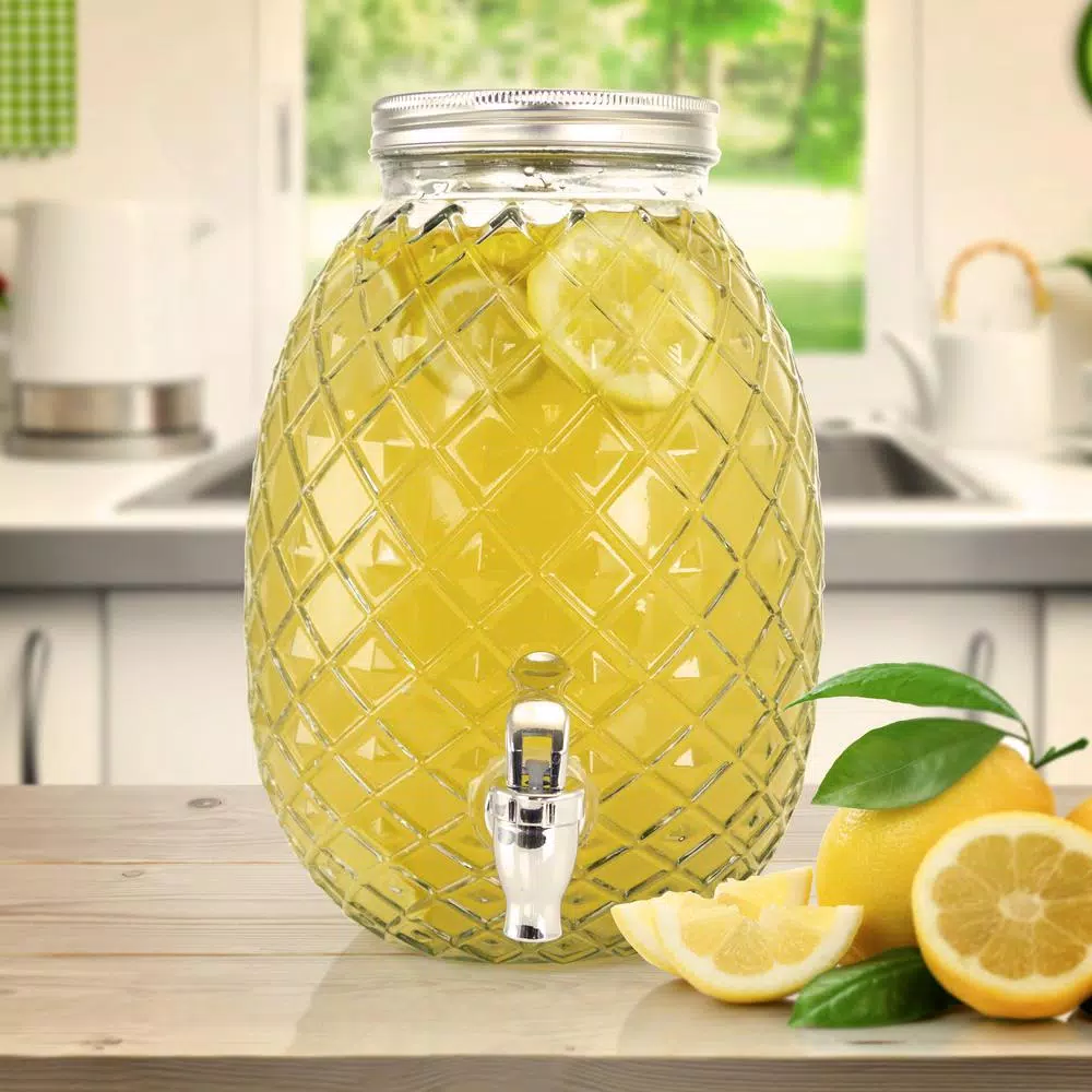 Gibson Home 4.8 Qt Pineapple Shaped Clear Glass Beverage Dispenser with Spout
